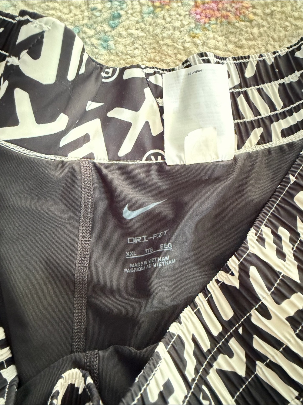 Nike Black & White All-Over Logo Athletic Shorts - Picture 4 of 4
